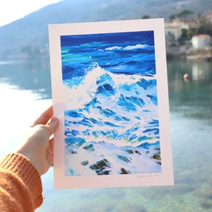 Lanzarote Ozean Wellen Fine Art Print, Meer Kunstwerk, Meer Europa Reise Poster, Gouache Malerei, Blau Weiß, Meer Liebhaber Geschenk