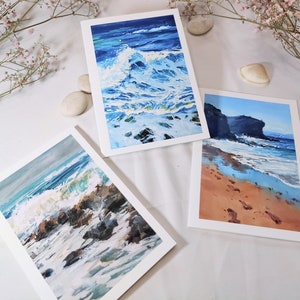 Isole Canarie Set di biglietti d'auguri Lanzarote Furteventura, stampa d'arte, poster di viaggio Canarias, spiaggia delle onde dell'oceano, rocce nere vulcaniche