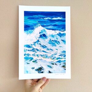 Lanzarote Meer Wandbild, Strand Meer Kunstdruck, Lanzarote Meer, Meer Kunstdruck, Poster, Gouache, Blau, Weiss