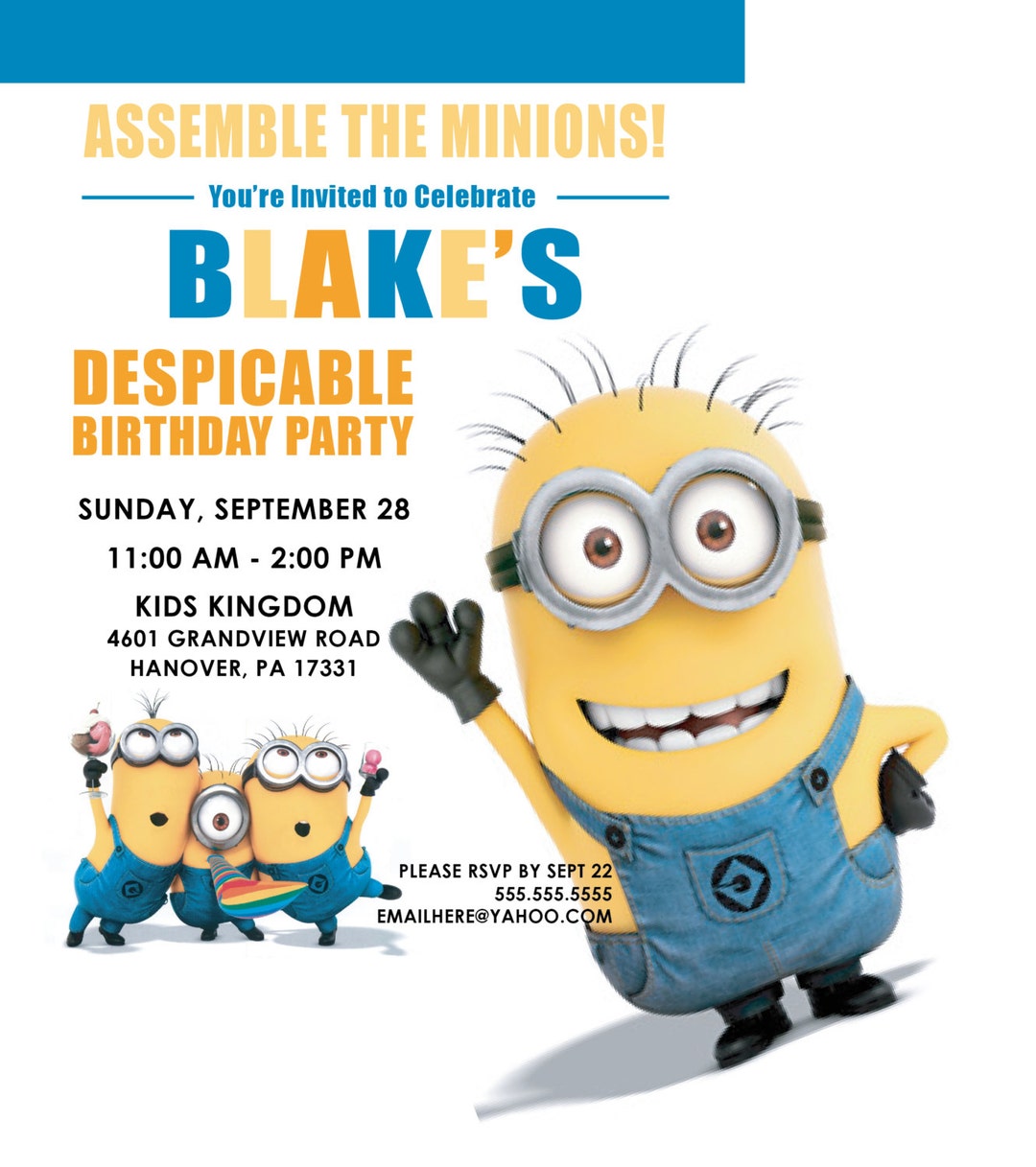 Despicable Me Birthday Invitation Etsy