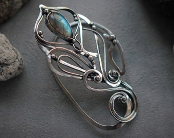 Gift for Wife Long Statement Earrings Handmade Unique Jewelry Silver Wire Wrapped Jewelry One of a kind Boho Cluster Earrings