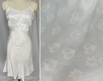 Vintage 40s White Satin Back Zip Dress Slip W34 1940s Pin up
