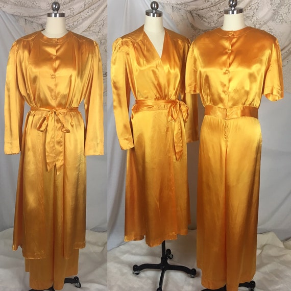 Vintage 1940's Beach Pajama Set | Size LG | Gold R