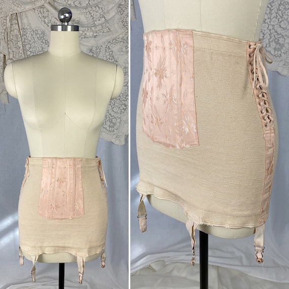 Vintage 1940's Girdle | Creamy Nude Knit with Pink
