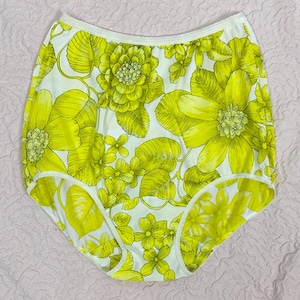 Vintage 1960's Pillow Tab Panties - High Rise White Nylon with Floral Print & Mushroom Gusset - Size S, M - By Vassarette - Never Worn