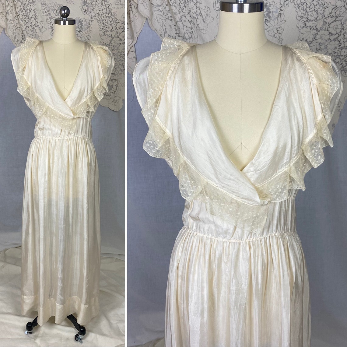 Antique 1910's Edwardian Negligee Nightgown Ivory Tissue | Etsy