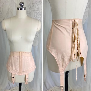 Vintage 1930&#39;s - 1940&#39;s Girdle - Light Peach Cotton with Rear Corset Lacing - Size M, LG - By Munter&#39;s Nulife