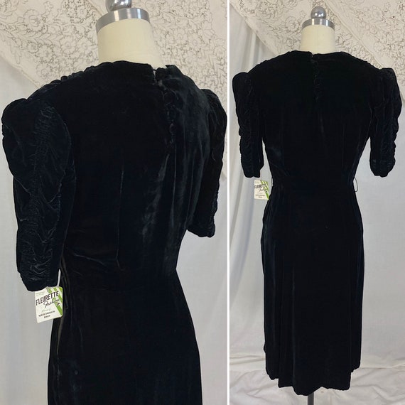 Vintage 1940's Dress | Deep Black Rayon Velvet wi… - image 6