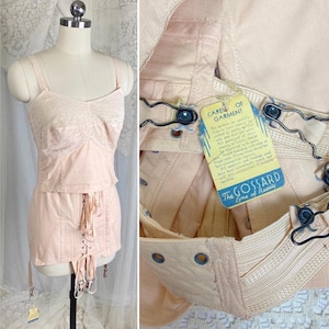 Cinta-corselete vintage Chevron pêssego da década de 1930 - Por Gossard, nova com etiquetas - Tamanho 36-38 B - Item raro de colecionador