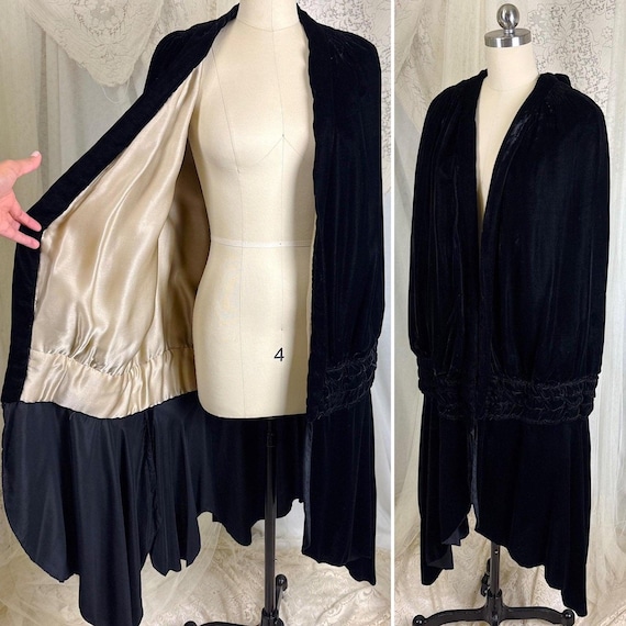 Antique 1920s Cocoon Cape - Lush Black Velvet with Luxurious Gold Silk Lining