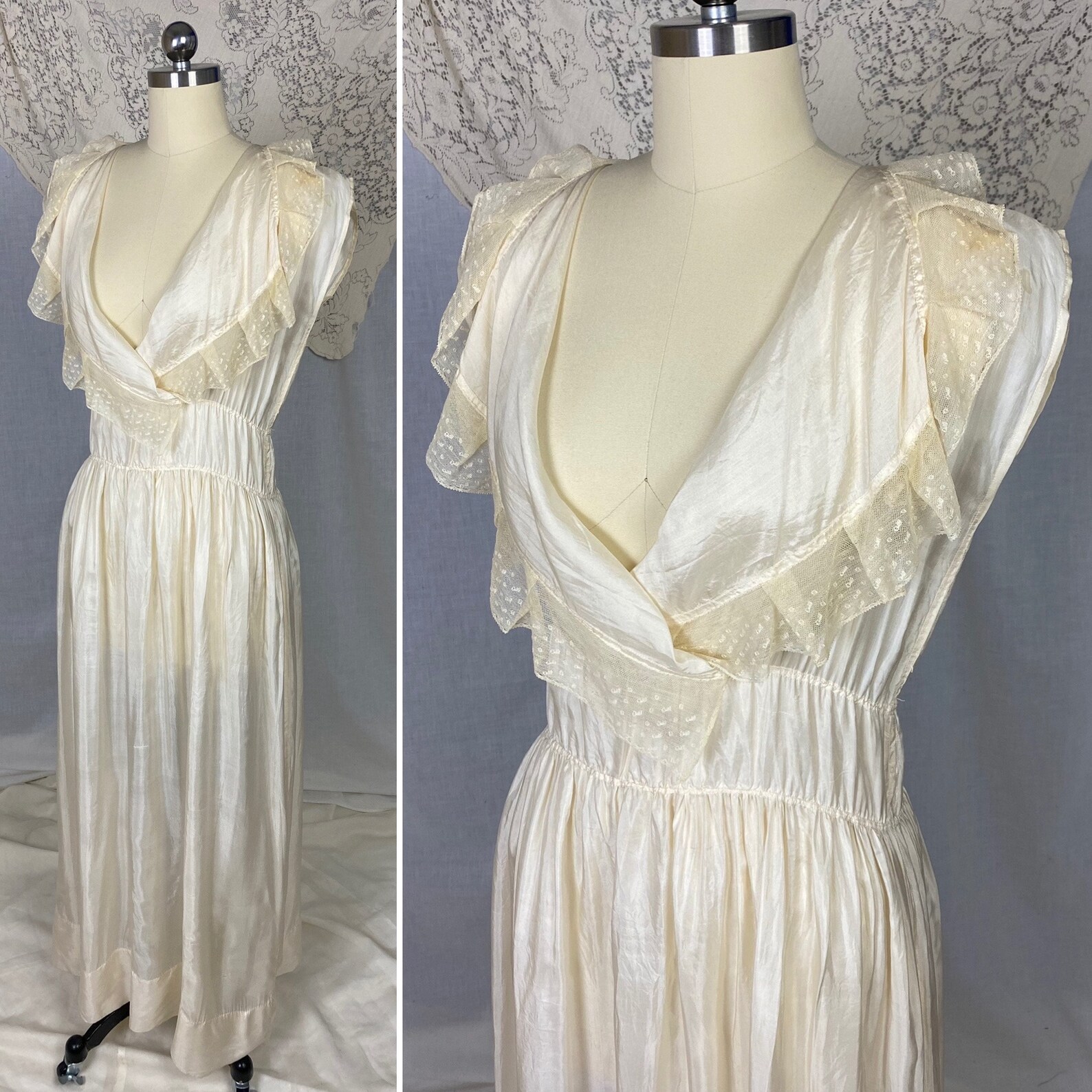 Antique 1910's Edwardian Negligee Nightgown Ivory Tissue | Etsy