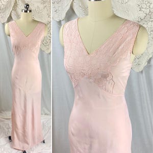 Vintage 1930's Nightgown - Hand Stitched Baby Pink Silk with Intricate Art Deco Embroidered Bodice - Size XS - Never Worn