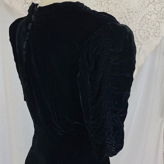 Vintage 1940's Dress | Deep Black Rayon Velvet wi… - image 7