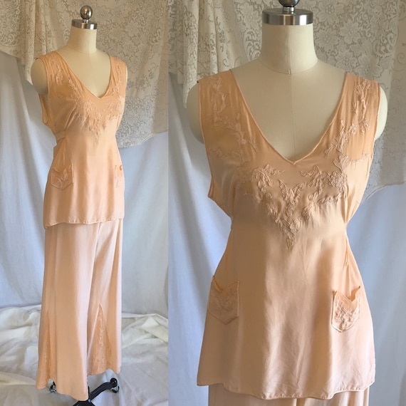 Vintage 1930's Beach Pajama Set | Rich Apricot Sil