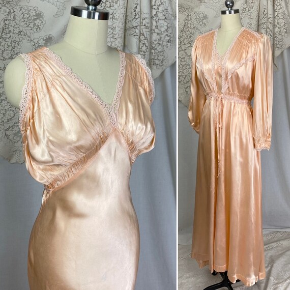 Vintage 1940's Nightgown & Peignoir Robe Set Rosy Peach | Etsy