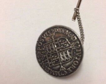Elizabeth I Crown Coin WC48 Tie Pin With Chain or Stick pin Pewter perfect to a on to ties hats scarfs plenty of places to wear