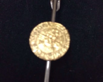 Elizabeth I Crown Coin WC48 Tie Pin With Chain or Stick pin Pewter perfect to a on to ties hats scarfs plenty of places to wear