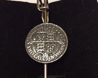 Elizabeth I Crown Coin WC48 Tie Pin With Chain or Stick pin Pewter perfect to a on to ties hats scarfs plenty of places to wear