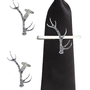 A58 Red Stag Antler 5cmx1.6cm English Pewter cufflinks tie slide sets tie pin bolo neck tie kilt blanket pin chrome gold or pewter finish