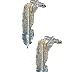 FT174 Feather 1x3.7cm English Pewter cufflinks tie slide set tie pin bolo neck tie kilt blanket pin chrome gold or pewter finish