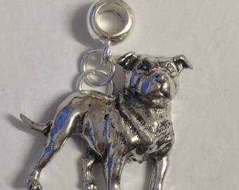 Staffordshire Bull Terrier with 5mm Hole to fit Pendant Charm Bracelet fits Pandora, necklaces D17  chrome COPPER or pewter finish available