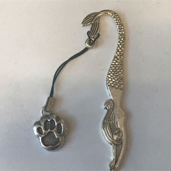 Cat Paw TG29    Pewter Emblem On 5 Different Bookmarks Dolphin,Dragon,Feather,Mermaid,Pattern Bookmarks