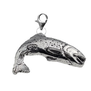 F1 Trout Fish Fine English Pewter On a Sterling Silver 925 Trigger Clasp 925 hoop charm