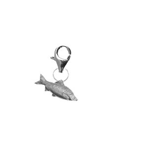 May include: A silver charm in the shape of a fish with a silver lobster clasp.