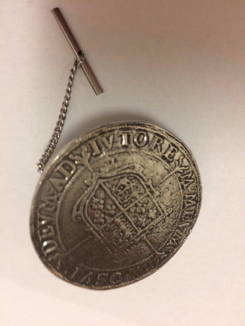 Elizabeth I Crown Coin WC48 Tie Pin With Chain or Stick pin Pewter perfect to a on to ties hats scarfs plenty of places to wear