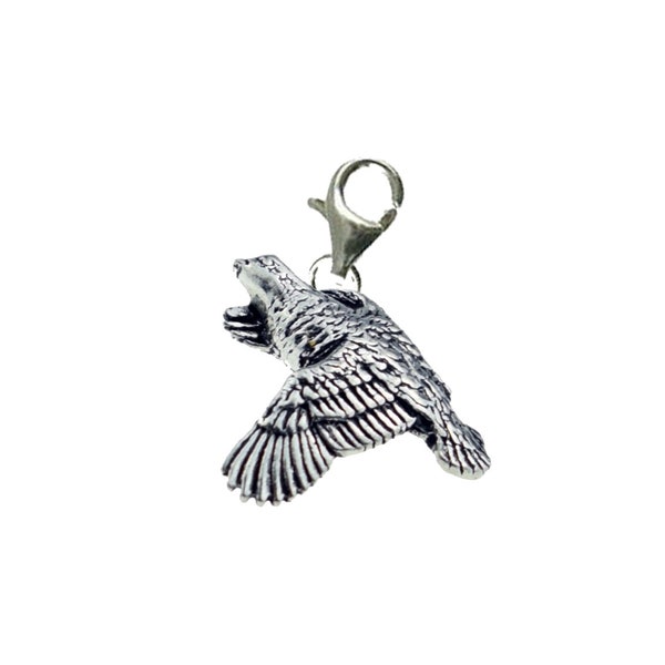 B18 Quail On a Sterling Silver 925 Trigger Clasp 925 hoop charm chrome gold or pewter finish available