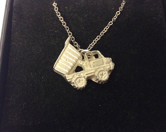 Dumper Truck GT118 Pewter On a 16" 18" 20" 24" inch Silver Plated Curb Chain Necklace