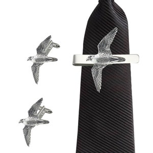 B35 Peregrine  English Pewter cufflinks tie slide sets tie pin bolo neck tie kilt blanket pin chrome gold or pewter finish available