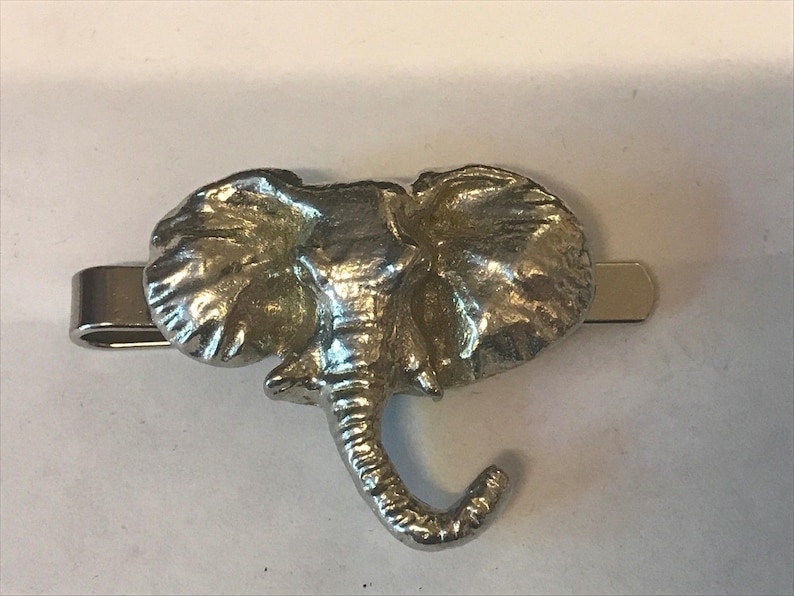 slide Made From English Modern Pewter Elephant Head TG31 Fine English Modern Pewter on a Tie Clip