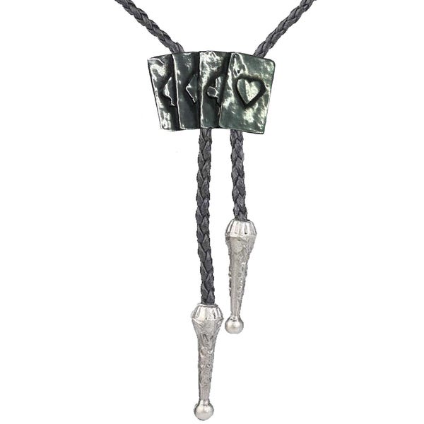 playing cards aces TG353 Necklace Western Cowboy Necktie Bola Bolo Tie line dancing cowboy Wild West black, pewter or gold coloured
