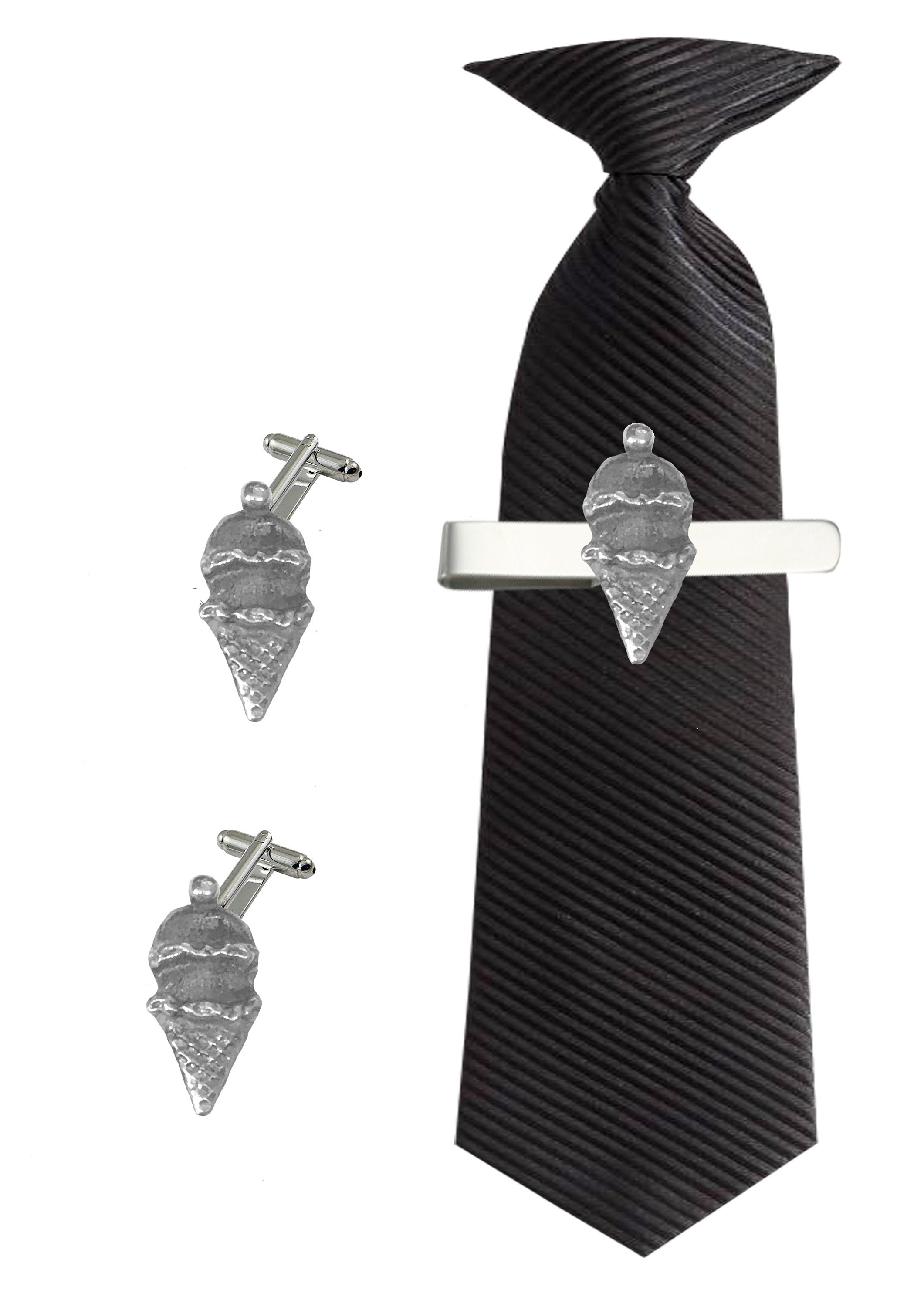 2 Scoop Ice Cream Cone TG51 Fine English Pewter cufflinks tie slide sets tie pin  kilt chrome COPPER or pewter finish available