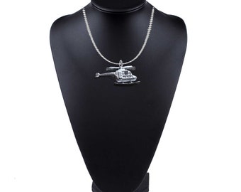 FT260 Rescue Helicopter Chopper 3.6x1.7cm Pewter On a 16" 18" 20" 24" inch Silver Plated Curb Chain Necklace