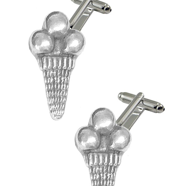 TG49 3 Scoop Ice Cream cone English Pewter cufflinks tie slide sets tie pin bolo neck tie kilt blanket pin chrome gold or pewter finish