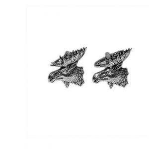 May include: A pair of silver moose head cufflinks. The moose heads are detailed with antlers and have a realistic look.