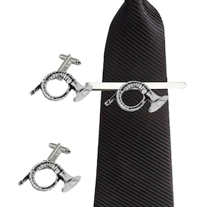 C22 Hunting Horn 1.8x2.2cm  English Pewter cufflinks tie slide sets tie pin bolo neck tie kilt blanket pin chrome gold or pewter finish