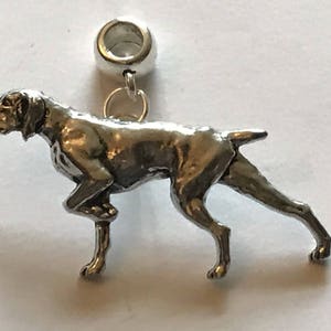Pointer Dog a30 Charm with 5mm bail to fit Pendant Bracelet, Pandora, necklaces chrome gold or pewter finish available