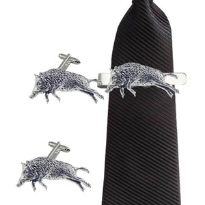 A55 Springing Boar  English Pewter cufflinks tie slide sets tie pin bolo neck tie kilt blanket pin chrome gold or pewter finish available