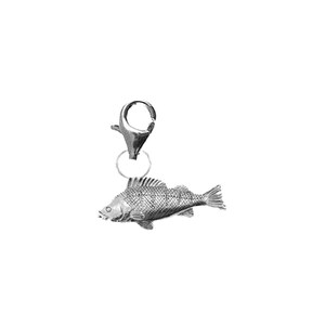 May include: A silver charm in the shape of a fish with a silver lobster clasp.