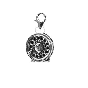 F9 Fishing Reel fish Fine English Pewter On a Sterling Silver 925 Trigger Clasp 925 hoop charm