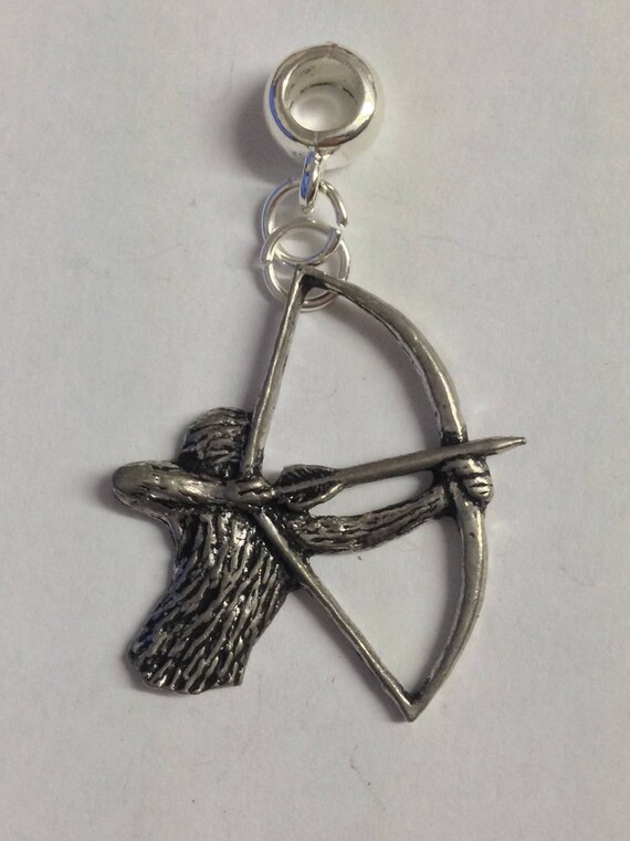Bowman Archer C23 Charm with 5mm bail to fit Pendant Bracelet Pandora necklaces chrome gold or pewter finish available