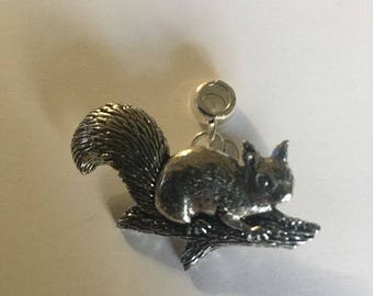 Squirrel On Branch  Charm with 5mm Hole to fit Pendant Charm Bracelet also fits Pandora, necklace a7 COPPER or pewter finish available