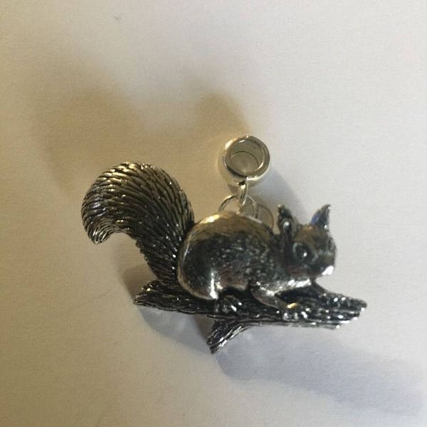 Squirrel On Branch  Charm with 5mm Hole to fit Pendant Charm Bracelet also fits Pandora, necklace a7 chrome gold or pewter finish available