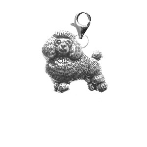 D3 Poodle Fine English Pewter On a Sterling Silver 925 Trigger Clasp 925 hoop charm