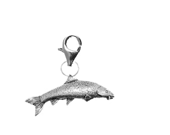 F32 Atlantic Salmon Fish Fine English Pewter On a Sterling Silver 925 Trigger Clasp 925 hoop charm