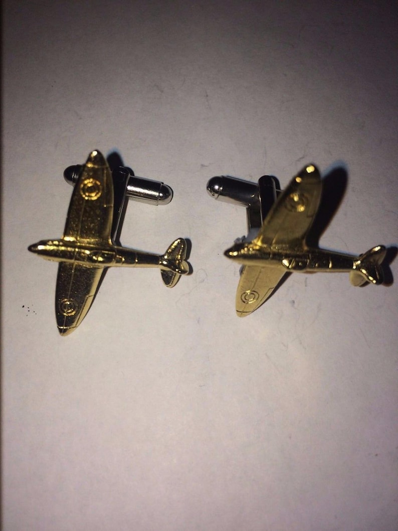 Spitfire Plane Gold Plated W44 Pair of Cufflinks Made From English Modern Pewter cuff link cufflink