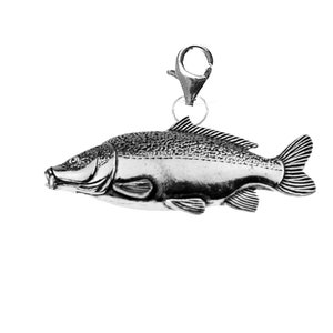 May include: A silver-colored fish charm with a detailed scale pattern and a small loop for attachment. The fish has a realistic design, including fins and a tail. The charm is likely made of metal and is suitable for jewelry or crafting.